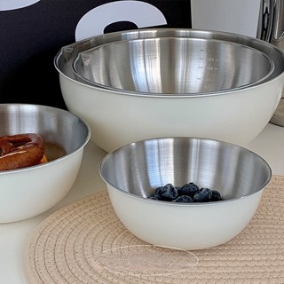 HERA ชามสแตนเลส ชามผสมอาหาร ชามผสม ชามสลัด ชามผสมสแตนเลส กะละมังสแตนเลส Stainless Steel Bowl with Scale Egg Beater Mixing Bowl Salad Bowl