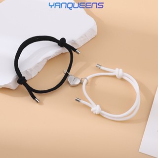 Yanqueens สร้อยข้อมือคู่รัก มินิมอล แบบถัก ปรับได้ เครื่องประดับ พร้อมโซ่แม่เหล็ก รูปหัวใจ