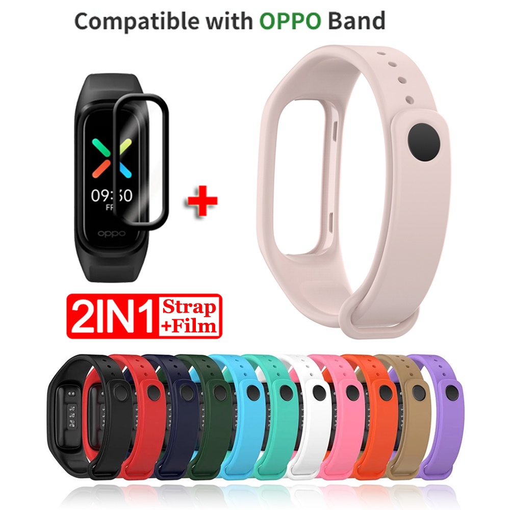 สายนาฬิกาข้อมือซิลิโคน พร้อมฟิล์มกันรอยหน้าจอ แบบเปลี่ยน สําหรับ สาย OPPO Band