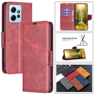 เคสโทรศัพท์มือถือหนัง ฝาพับ พร้อมช่องใส่บัตร สีพื้น สําหรับ Xiaomi Redmi Note 12 4G Note12 Note 12 Pro Plus