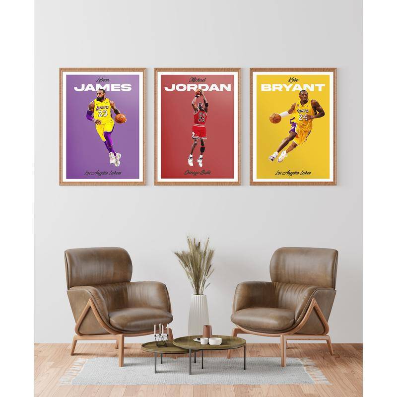 ชุดโปสเตอร์ NBA GOATS | Michael Jordan, Kobe Bryant และ Lebron James Poster Wall art ภาพวาดผ้าใบตกแต