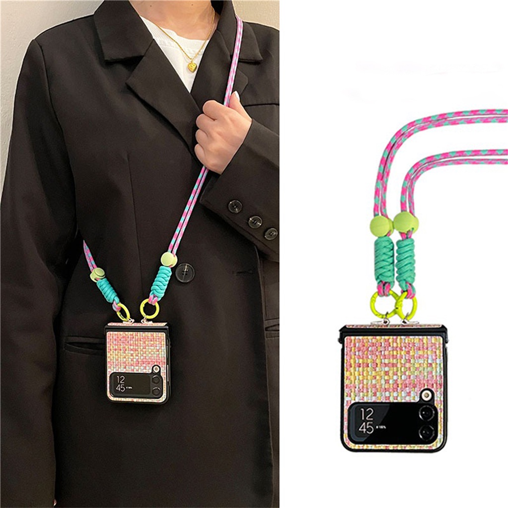 SAMSUNG เกาหลีCrossbodyปรับเชือกเส้นเล็กสายคล้องสี BraidสําหรับSamsung Galaxy Z Flip 7 Z Flip8 Flip7 ZFlip 5 Zflip6 Zflip5 กันกระแทกปกหลัง