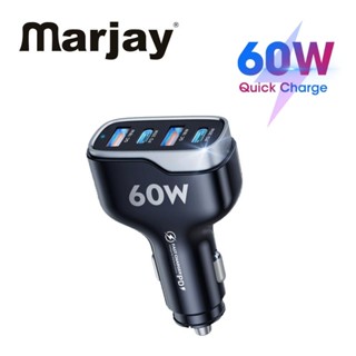 Marjay อะแดปเตอร์ชาร์จในรถยนต์ 96W 4 พอร์ต USB PD QC3.0 USB C สําหรับ Xiaomi Huawei