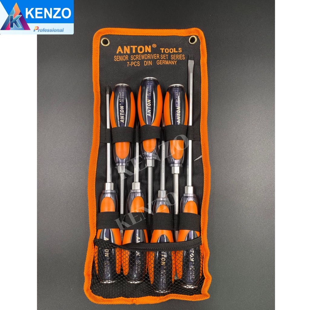 ออกใบกำกับภาษีได้ ANTON ชุดไขควงตอก 7ชิ้น เหล็ก CR-V (สีส้ม) S ไขควง ชุดไขควง