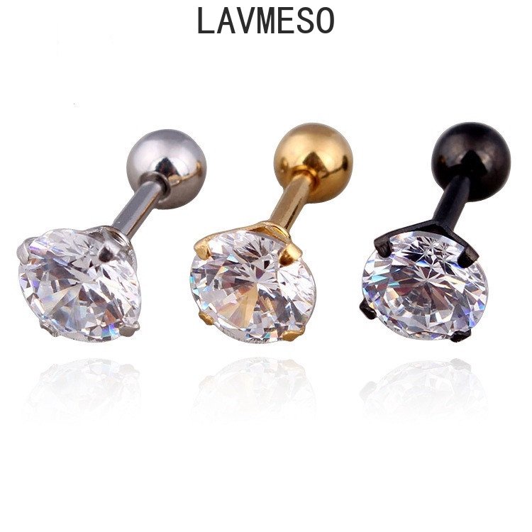 Lavmeso ต่างหูเพทาย เหล็กไทเทเนียม ประดับเพชร ไม่ซีดจาง กันแพ้ เรียบง่าย สําหรับผู้หญิง และผู้ชาย