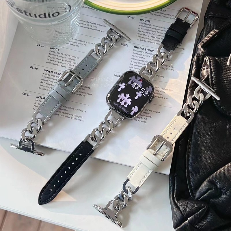 สายนาฬิกาข้อมือหนัง สเตนเลส สําหรับ Smart Watch Series Ultra 8 7 SE 6 5 4 3 2 iWatch Band 42/44 มม. 38/40/41 มม. 45/49 มม.