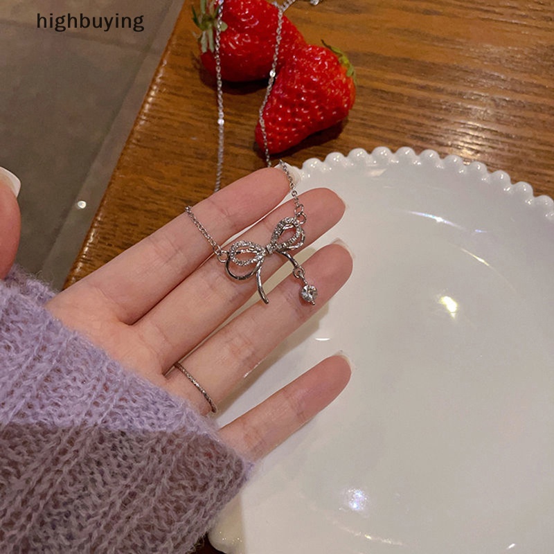 [highbuying] สร้อยคอ จี้โบว์ เพทาย ออกแบบดี หรูหรา แฟชั่นเกาหลี สําหรับผู้หญิง ปาร์ตี้ เลดี้ Accesorios สินค้าใหม่