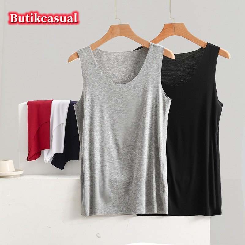 เสื้อกล้ามผ้าฝ้ายโมดอลแขนกุด ทรงหลวมฤดูร้อน สําหรับผู้ชายและผู้หญิง