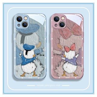 【iPhone 14 New Colors】เคสกระจกไอโฟน11 เคสโทรศัพท์มือถือแบบแก้ว ขอบนิ่ม ป้องกัน ลายภาพวาดสีน้ํามัน รูปเป็ด เคส iPhone เปลือกแก้ว สําหรับ iPhone 14 13 12 11 Pro MAX Plus case เคสไอโฟน 11 12 13 14 pormax เคสไอ