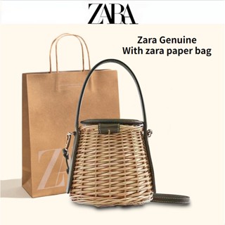 Zara กระเป๋าสะพายไหล่ กระเป๋าถือ ทรงบักเก็ต สีธรรมชาติ แฟชั่นสําหรับสตรี