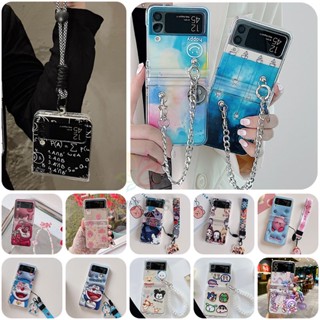 3in1 เคสโทรศัพท์มือถือ PC แข็ง แบบใส พิมพ์ลายการ์ตูน พร้อมสายคล้องมือ สําหรับ Samsung Galaxy Z Flip 4 Z Flip 3