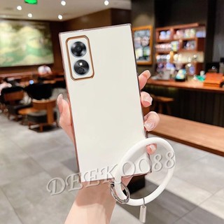 พร้อมส่ง เคสโทรศัพท์มือถือ TPU แบบนิ่ม พร้อมสายคล้องมือ สีชมพู สีม่วง สําหรับ OPPO A58 A78 4G 2023 A58