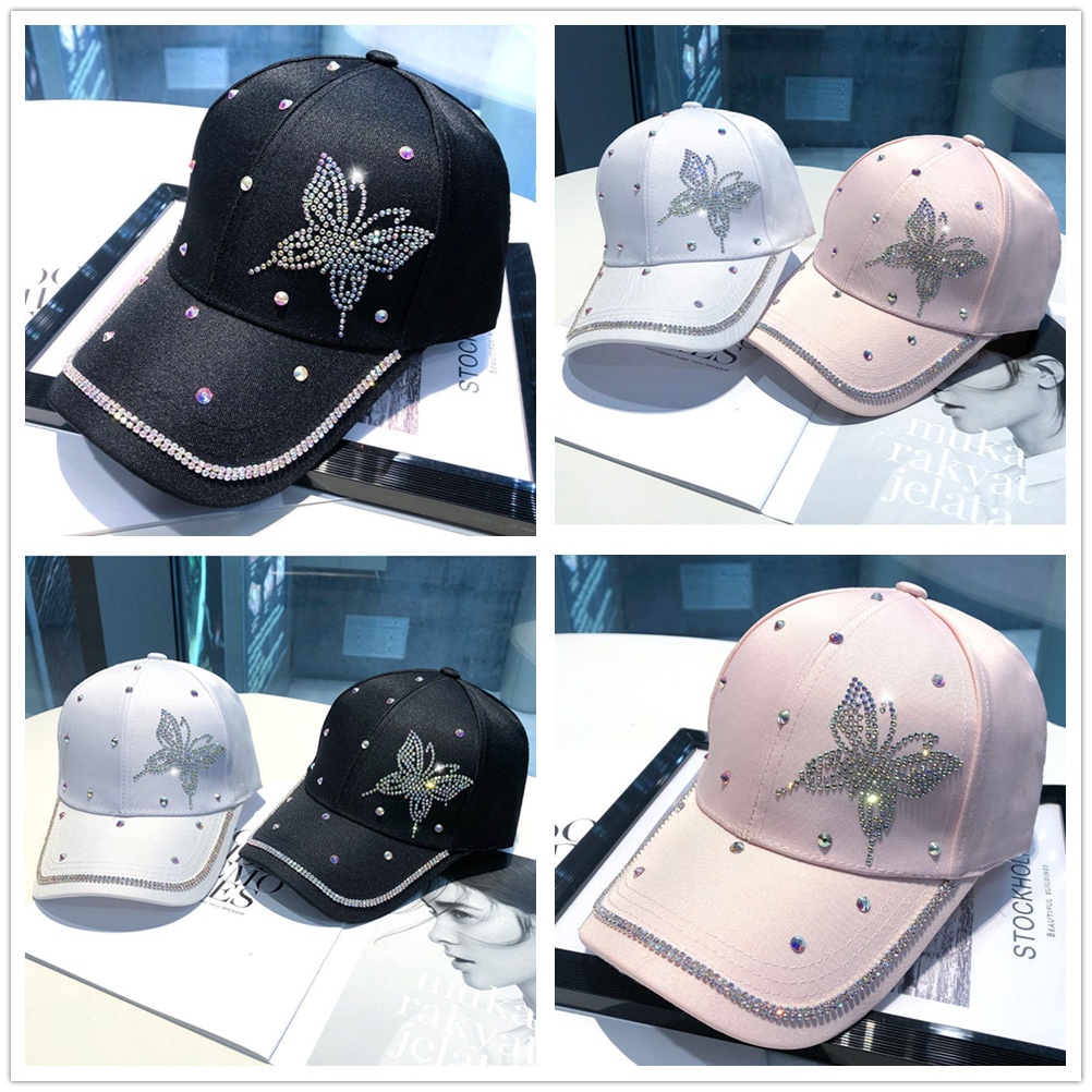 [Tian Yao] เวอร์ชั่นเกาหลีหมวกเบสบอลหญิงผีเสื้อ Rhinestone ตัวอักษรแฟชั่น All-Match ins ฤดูร้อนครีมกันแดดบังแดด
