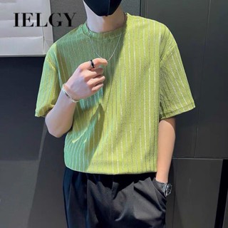 IELGY เสื้อยืดแขนสั้น สีพื้น ระดับไฮเอนด์ เรียบง่าย แฟชั่นสําหรับผู้ชาย