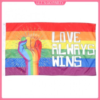 Love ALWAYS WINS ธงแบนเนอร์ ลายกําปั้น สีรุ้ง ขนาด 150x90 ซม. สําหรับตกแต่งในร่ม กลางแจ้ง