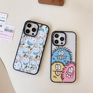 【Lucky Cat Little Monsters】CASETIFY เคสป้องกันโทรศัพท์มือถืออะคริลิค ลายตัวอักษร แกะสลัก สําหรับ iPhone 14 Pro MAX 11 12 13 Pro MAX 14 Plus