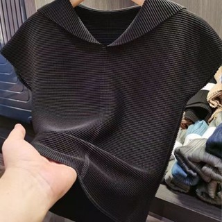 Miyake เสื้อยืดลําลอง แขนสั้น เข้ารูป ระบายอากาศได้ดี เหมาะกับฤดูร้อน สําหรับสตรี 2023