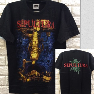 เสื้อยืดแขนสั้น พิมพ์ลายวงร็อค Sepultura สีดํา