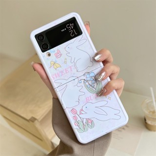 เคสโทรศัพท์มือถือ PC แบบแข็ง บางพิเศษ กันกระแทก ลายกระต่ายน่ารัก แวววาว หรูหรา สําหรับ Samsung Galaxy Z Flip 4 3 ZFlip4