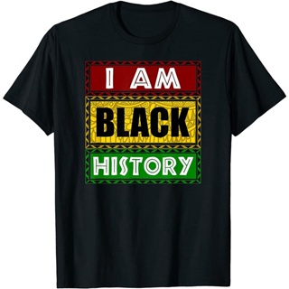 ดูดีนี่ เสื้อยืดลําลอง ผ้าฝ้าย แขนสั้น คอกลม ลาย I Am Black History สีดํา