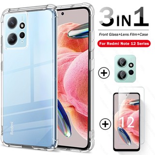 3To1 Clear Silicone Cover For Redmi Note 12 4G Case Redmy Note12 Not 12 Pro+ Pro Plus 5G  Camera Screen Protector Tempered Glass