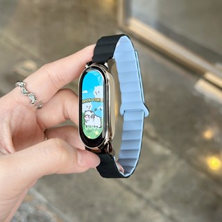 ใหม่ สายนาฬิกาข้อมือซิลิโคนแม่เหล็ก แบบเปลี่ยน สําหรับ Xiaomi Miband 8 7 6 5 Miband 3 4 Mi Band8 Mi7 5 6