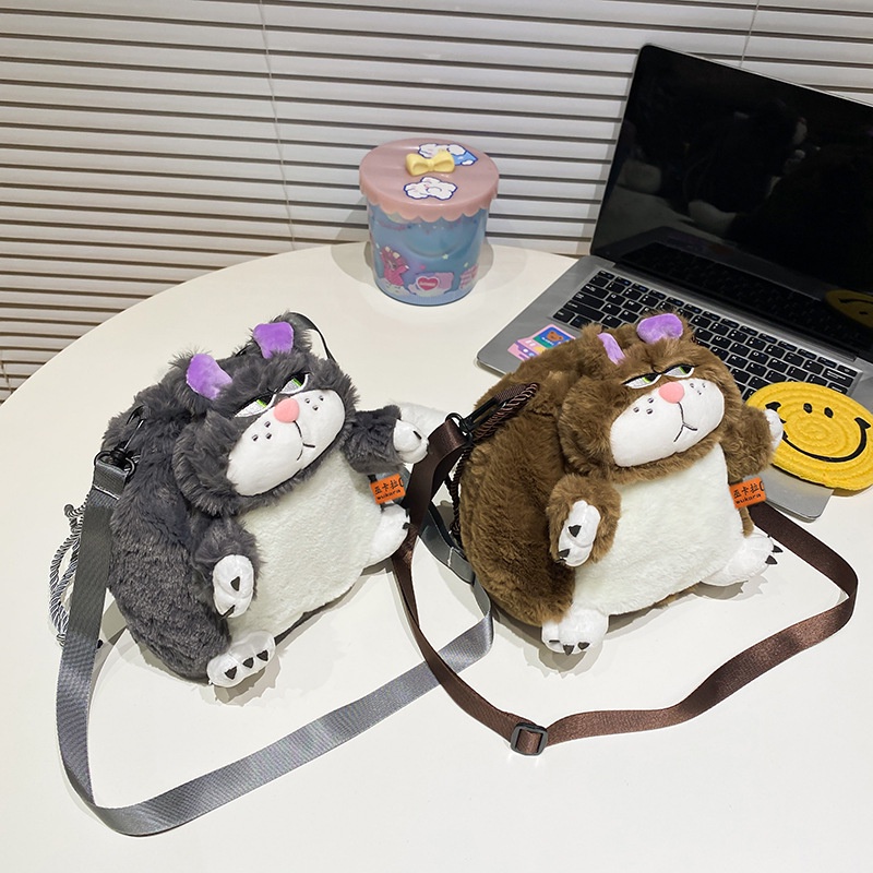 Mousoon กระเป๋าสะพายสุภาพสตรีน่ารักการ์ตูน Plush Lucifer Cat กระเป๋าสะพายข้าง