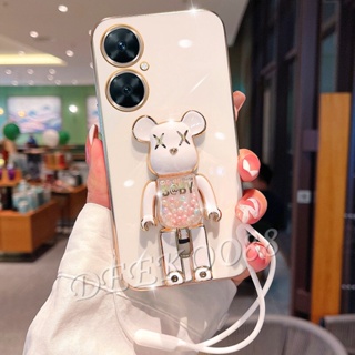 Huawei Nova 11 Pro 11i 10 SE Y91 Mate 50 P60 Pro เคสสมาร์ทโฟน ชุบ เคสนิ่ม พร้อมขาตั้งหมีน่ารัก + สายคล้องมือ เคสโทรศัพท์ สําหรับ Nova11i Nova11Pro