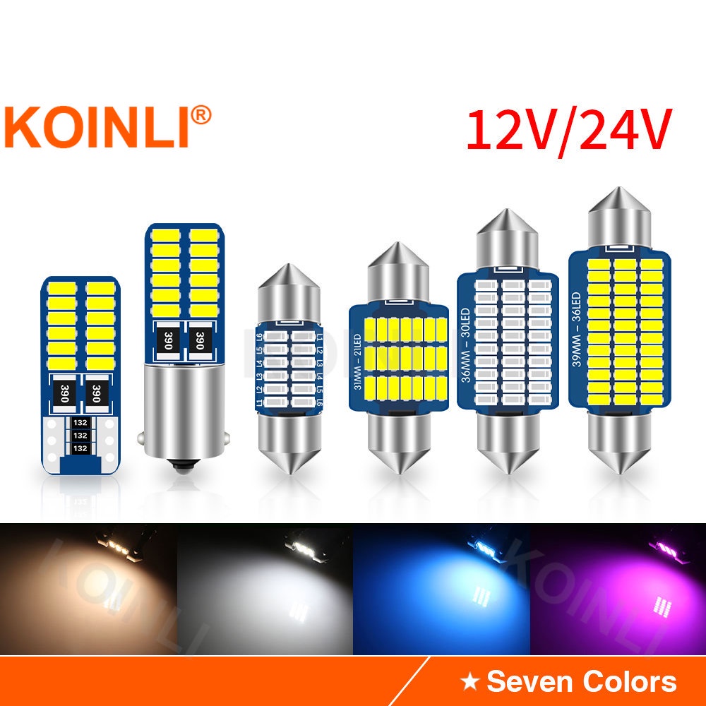 Koinli 2PCS 24V 12V รถบรรทุก Led T10 BA9S Festoon 31 มม.T4W 39 มม.36 มม.28 มม.194 168 C5W C10W C3W ร