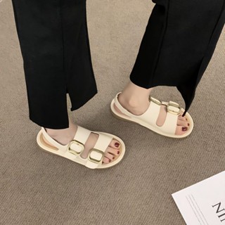 [YC &amp; Ns]❤รองเท้าแตะ สําหรับผู้หญิง❤Birkenstock รองเท้าแตะหนังนิ่ม พื้นแบน มีสายรัด กันลื่น สไตล์เกาหลี โรมัน แฟชั่นฤดูร้อน สําหรับผู้หญิง 2023 4DHC