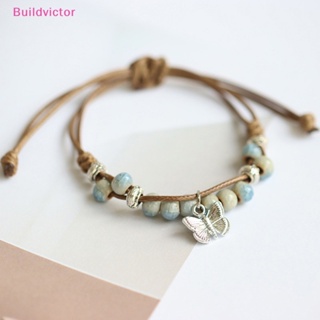 Buildvictor สร้อยข้อมือเซรามิคถัก แฮนด์เมด ลายผีเสื้อ ปรับได้ เครื่องประดับแฟชั่น TH