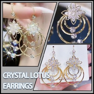 New Lotus Flower Gold Color Zircon Hook Earrings Drop Dangle Wedding Jewelry