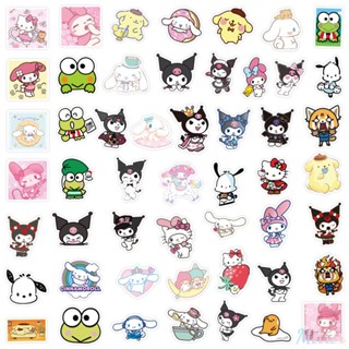 50 ชิ้นสติ๊กเกอร์ Sanrio Kawaii Kuromi มายเมโลดี้ถ้วยน้ำตกแต่งกันน้ำแล็ปท็อปหนังสือมือสเก็ตบอร์ดสติกเกอร์พีวีซีคุณภาพสูง M