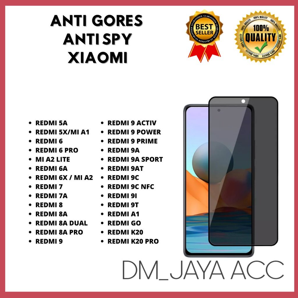 กระจกนิรภัยเซรามิค SPY-Anti Privacy REDMI 5A-5X/MI A1- 6- 6 PRO-MI A2 LITE- 6A- 6X/MI A2-7-7A-8A-8A-