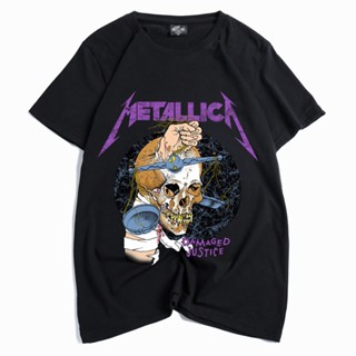 เสื้อยืดผ้าฝ้ายแท้ พิมพ์ลายวง METALLICA 3D สําหรับผู้ชาย JGSF