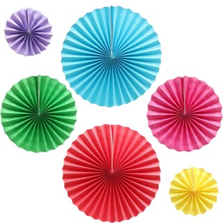 6pcs Paper Fan Party Hanging Round Pattern Wedding Festival Christmas Colorful Graduation Garlands Decorations