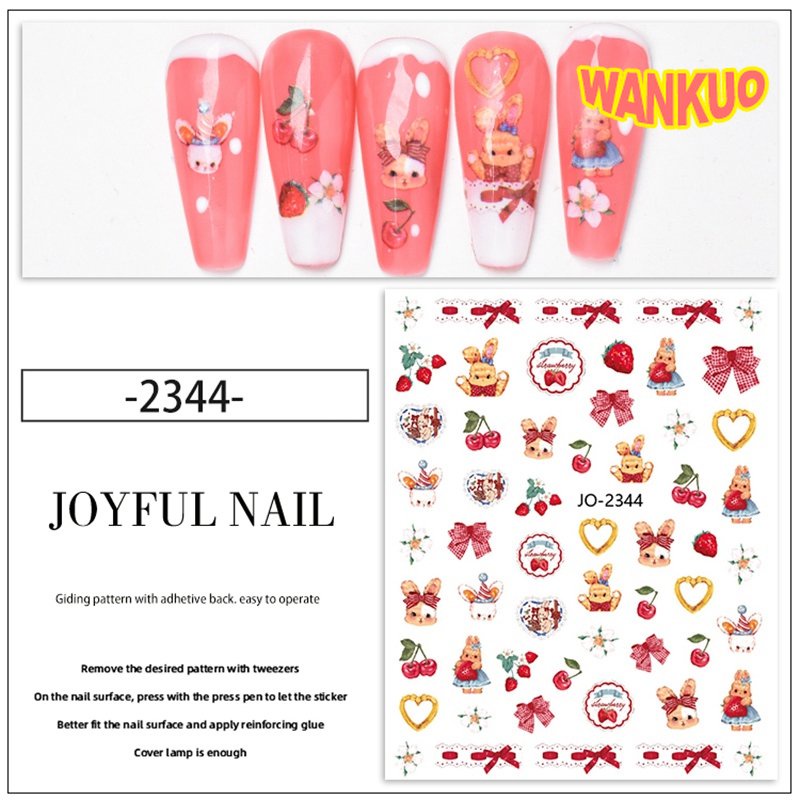 【WANKUO】สติกเกอร์ตกแต่งเล็บ ลายกระต่าย โบว์ หัวใจ DIY 2023