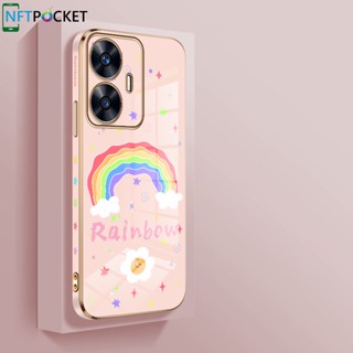 เคสโทรศัพท์มือถือ TPU นิ่ม ขอบตรง ลายการ์ตูนสายรุ้ง ชุบทอง 6D สําหรับ OPPO Realme C53 C55 C33 C11 C25 C25S C15 C20A C11 C21Y C25Y C2 C31 C30 C30S C35