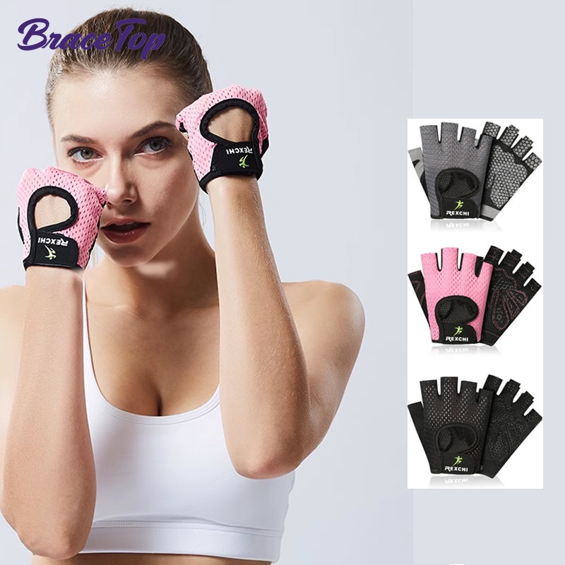 Bracetop ถุงมือออกกําลังกาย สําหรับยกน้ําหนัก ปีนเขา ขี่จักรยาน ระบายอากาศ 1 คู่