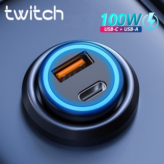 Twitch QC3.0 ที่ชาร์จโทรศัพท์มือถือในรถยนต์ USB Type C 100W ขนาดเล็ก ชาร์จเร็ว