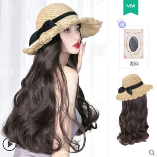 [พร้อมส่ง] ใหม่ หมวกฟางวิกผมยาว หยิกยาว ดูเป็นธรรมชาติ แฟชั่นฤดูร้อน สําหรับผู้หญิง