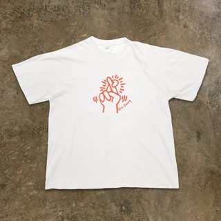 เสื้อยืดแขนสั้น ผ้าฝ้าย ทรงหลวม ลาย Keith Haring Keith Haring แบบเรียบง่าย สําหรับคู่รัก