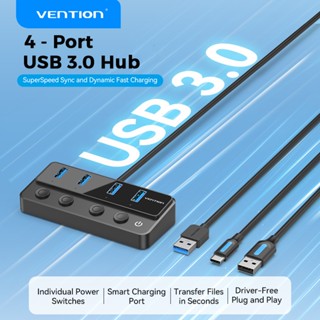 Vention 5 in 1 ฮับ USB 3.0 พร้อมสวิตช์ไฟ 5Gbps USB-C อะแดปเตอร์พอร์ตชาร์จอัจฉริยะ