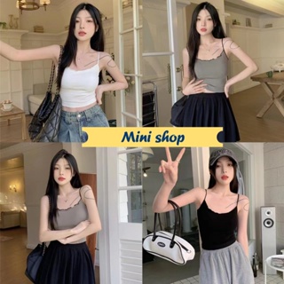 Mini shop🌸พร้อมส่ง🌸 (91090) เสื้อไหมพรมสายเดี่ยว ดีเทลผ้าร่องเล็กขอบหยัก  -C