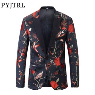 เสื้อแจ็กเก็ตสูท พิมพ์ลายดอกไม้ ทรงสลิม สําหรับผู้ชาย