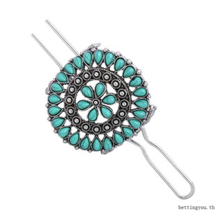 Bettingyou | | ผู้หญิง Chignon Pins โบโฮ กิ๊บจัดแต่งทรงผม หูฟัง รูปดอกไม้ ลําลอง เครื่องประดับผม โบโฮ เทอร์ควอยซ์ ที่คาดผม