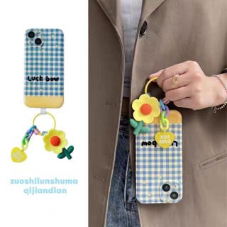 Ins ใหม่ เคสโทรศัพท์มือถือ ลายดอกไม้ สีเหลือง พร้อมสายคล้อง สําหรับ iPhone 14 13 12