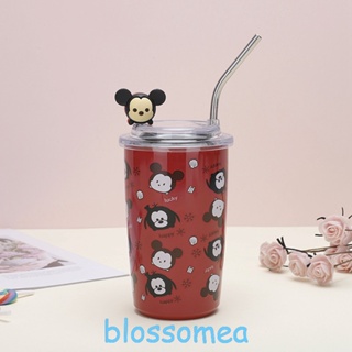 Blossomea แก้วมักสุญญากาศสเตนเลส แบบสองชั้น พร้อมฝาปิด และหลอดดูด แบบพกพา 450 มล.