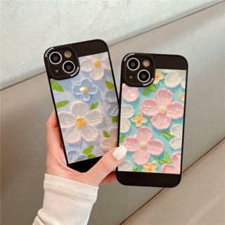 เคสโทรศัพท์มือถือ อะคริลิค กันกระแทก ลายภาพวาดสีน้ํามัน รูปดอกไม้ สีดํา หรูหรา สําหรับ Iphone 14Pro Max 11 12 13Pro Max 14Pro