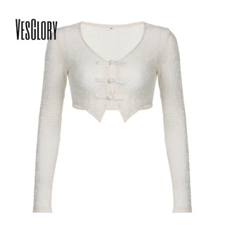 Vesglory เสื้อเชิ้ตแขนยาว คอวี โปร่งแสง สีพื้น ทรงสลิมฟิต แฟชั่นสําหรับผู้หญิง 2023